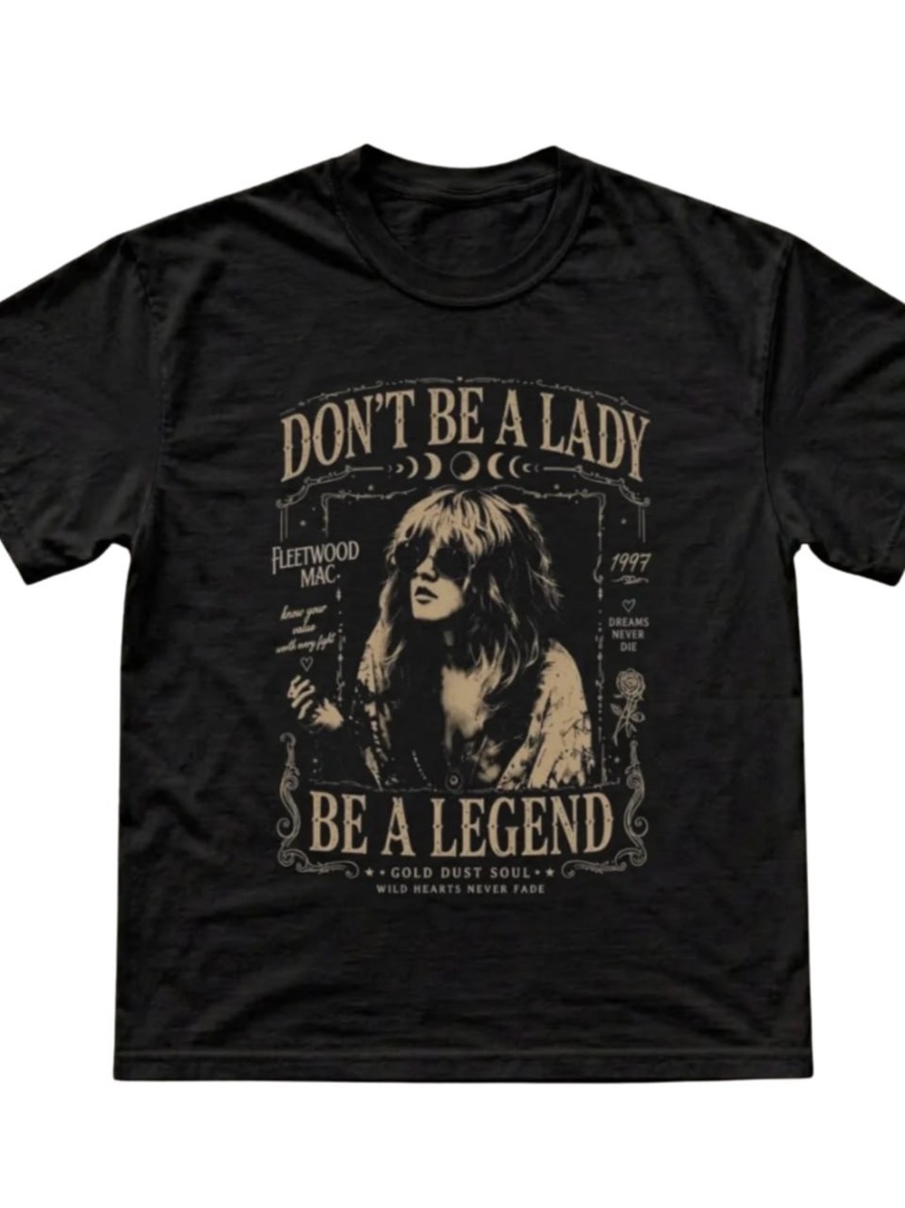 Gildan Black Tee with Fleetwood Mac Don't Be A Lady Graphic - Picture 1 of 2
